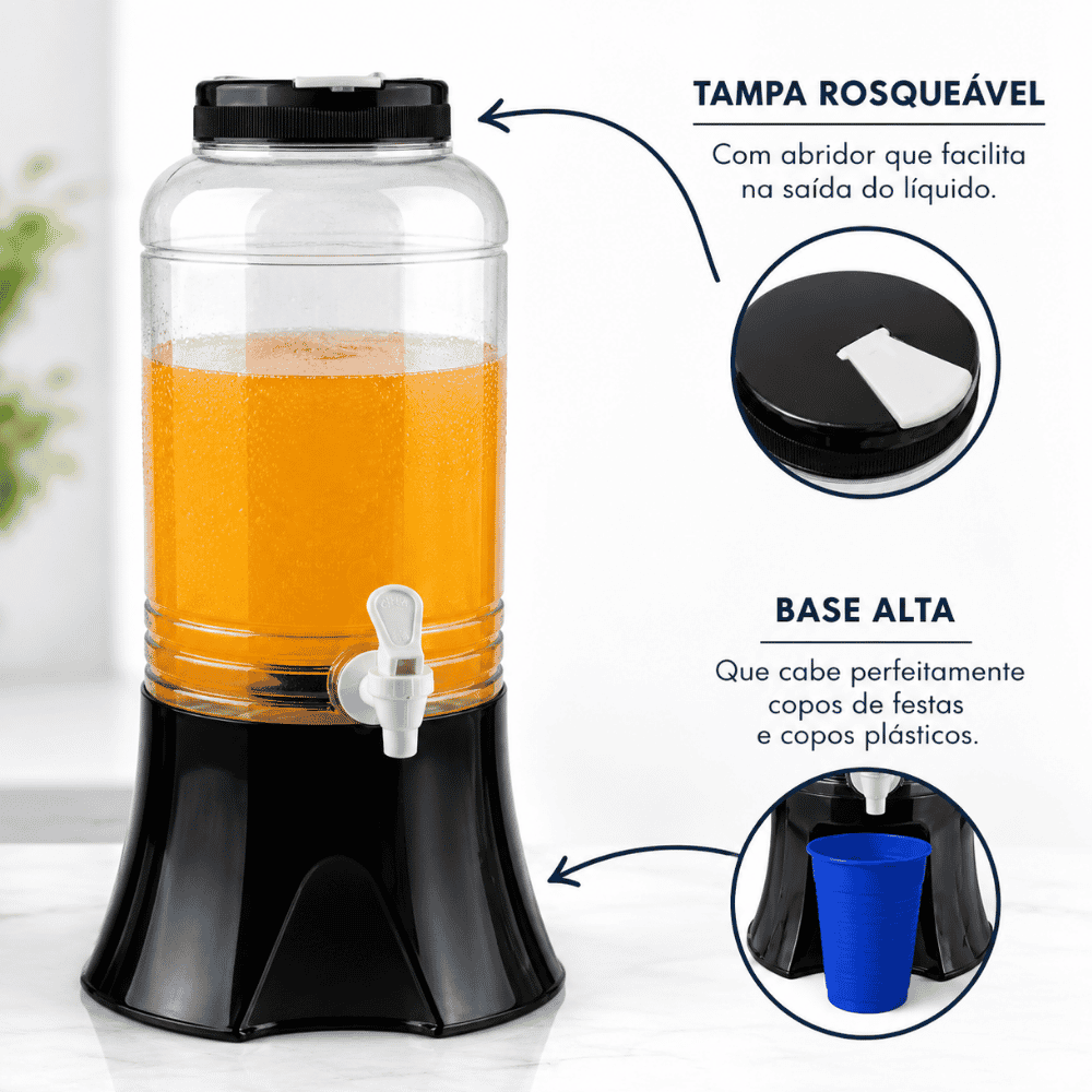 Suqueira 3500ml com Tampa Preta Igaratiba