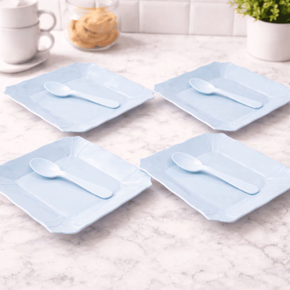 Kit Prato de Plástico PET para Bolo com 4 Colheres Amigold