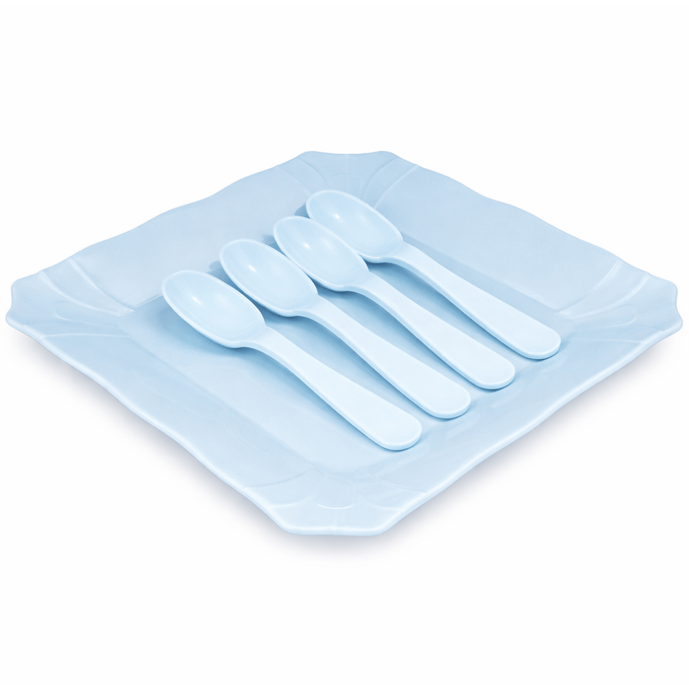Kit Prato de Plástico PET para Bolo com 4 Colheres Amigold