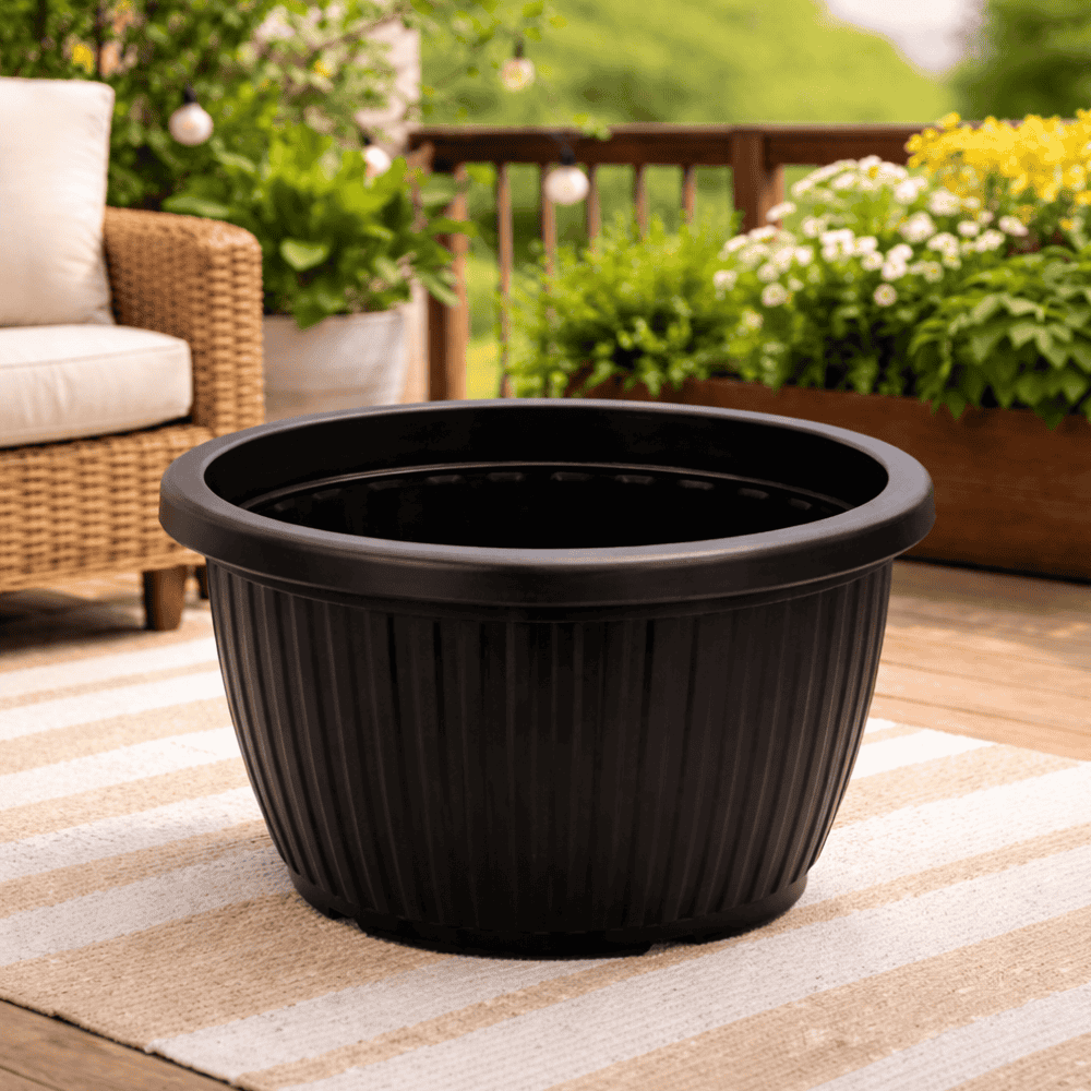 Vaso Redondo Canelado Preto 6L Ercaplast