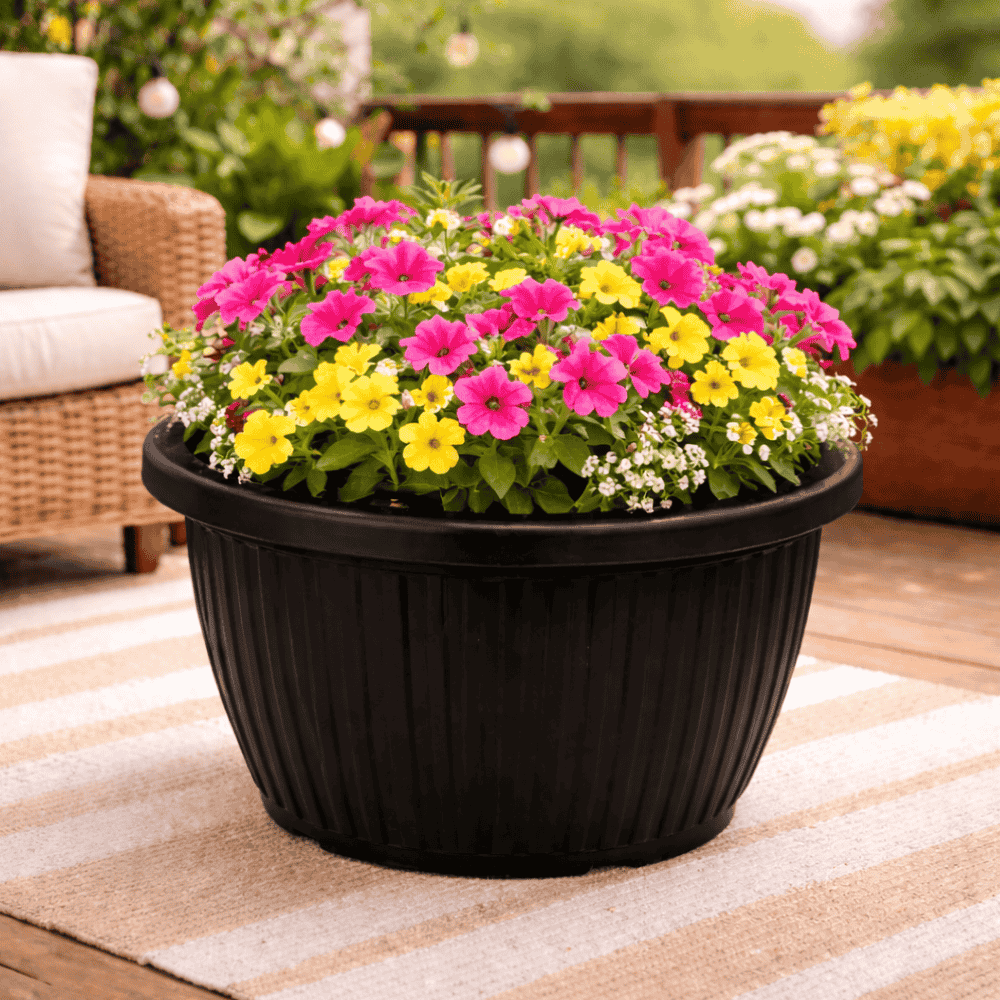 Vaso Redondo Canelado Preto 6L Ercaplast