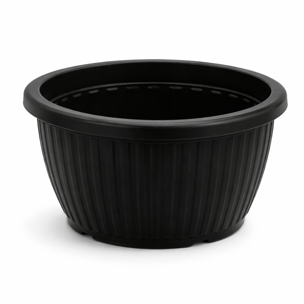 Vaso Redondo Canelado Preto 6L Ercaplast