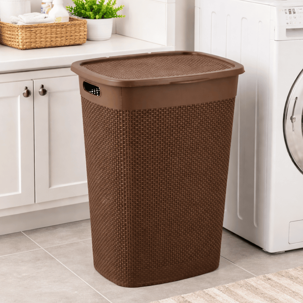 Cesto Naturalle Rattan Com Tampa 55L Tabaco Rischioto