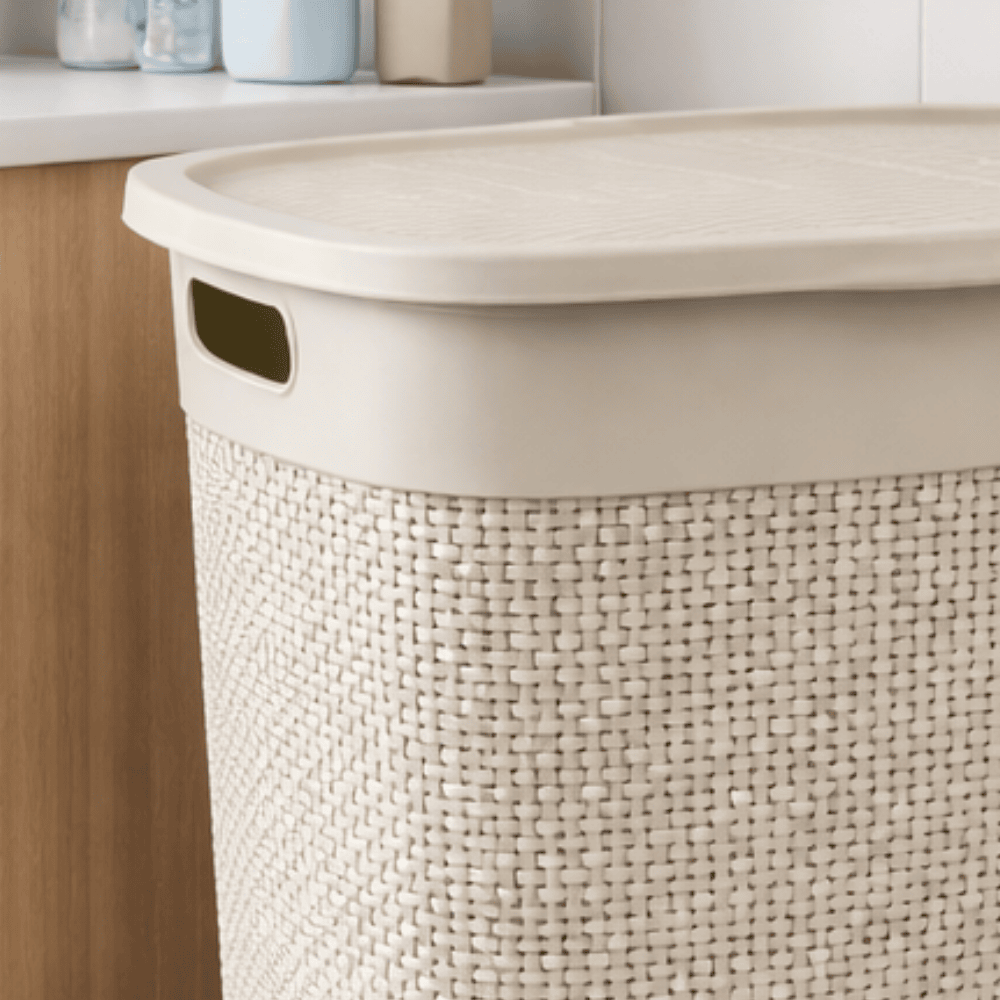 Cesto Naturalle Rattan Com Tampa 55L Areia Rischioto