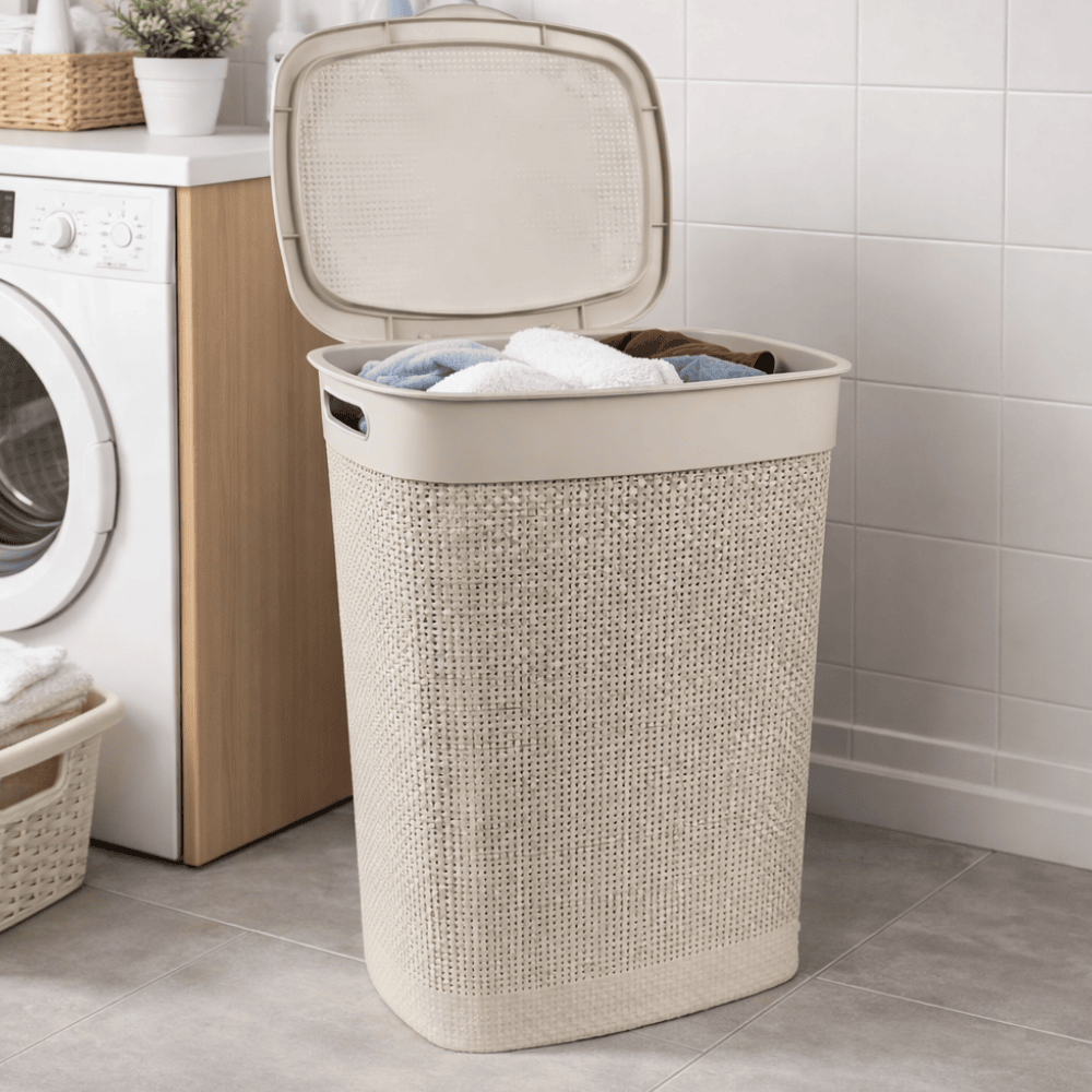 Cesto Naturalle Rattan Com Tampa 55L Areia Rischioto