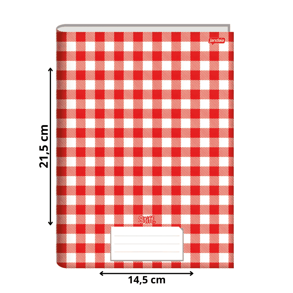 Caderno Brochura 1/4 96 Folhas Stiff Xadrez Vermelho Jandaia
