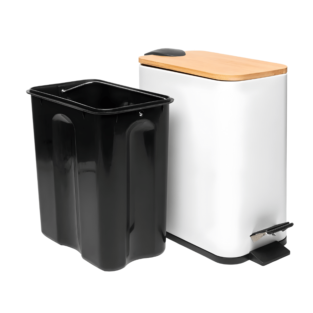 Lixeira Retangular 5L Com Pedal E Tampa Em Bambu Coliseu