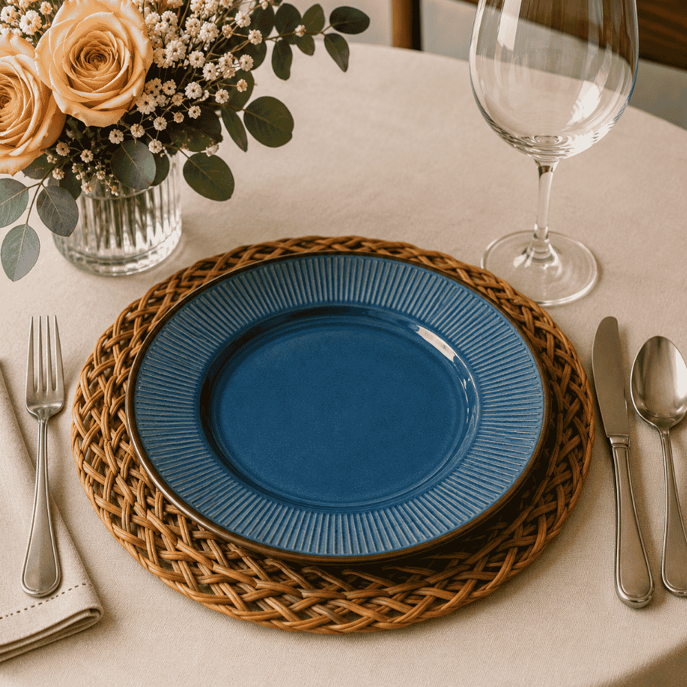 Prato para Sobremesa de Cerâmica Linear Azul 20cm Coliseu
