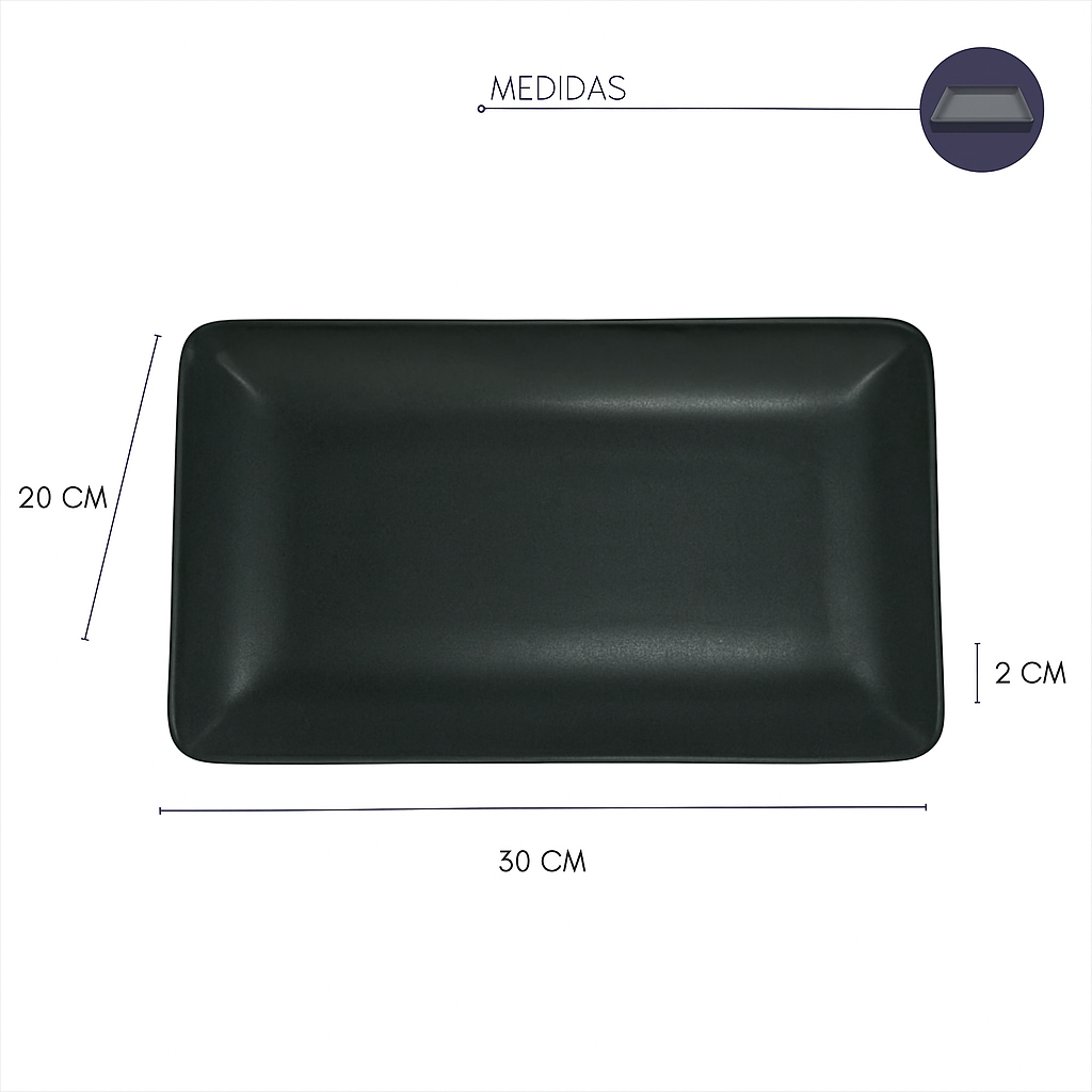 Travessa Retangular Média Orgânico Chumbo 30X20Cm