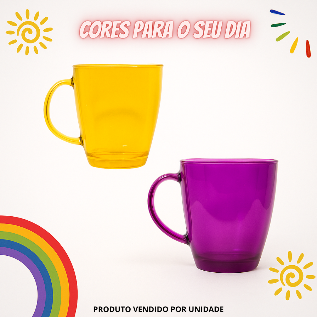 Caneca Em Vidro Colorida 350Ml Chazak