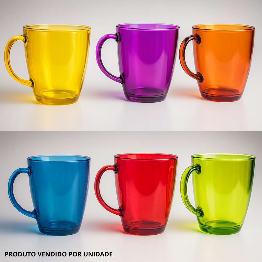 Caneca Em Vidro Colorida 350Ml Chazak