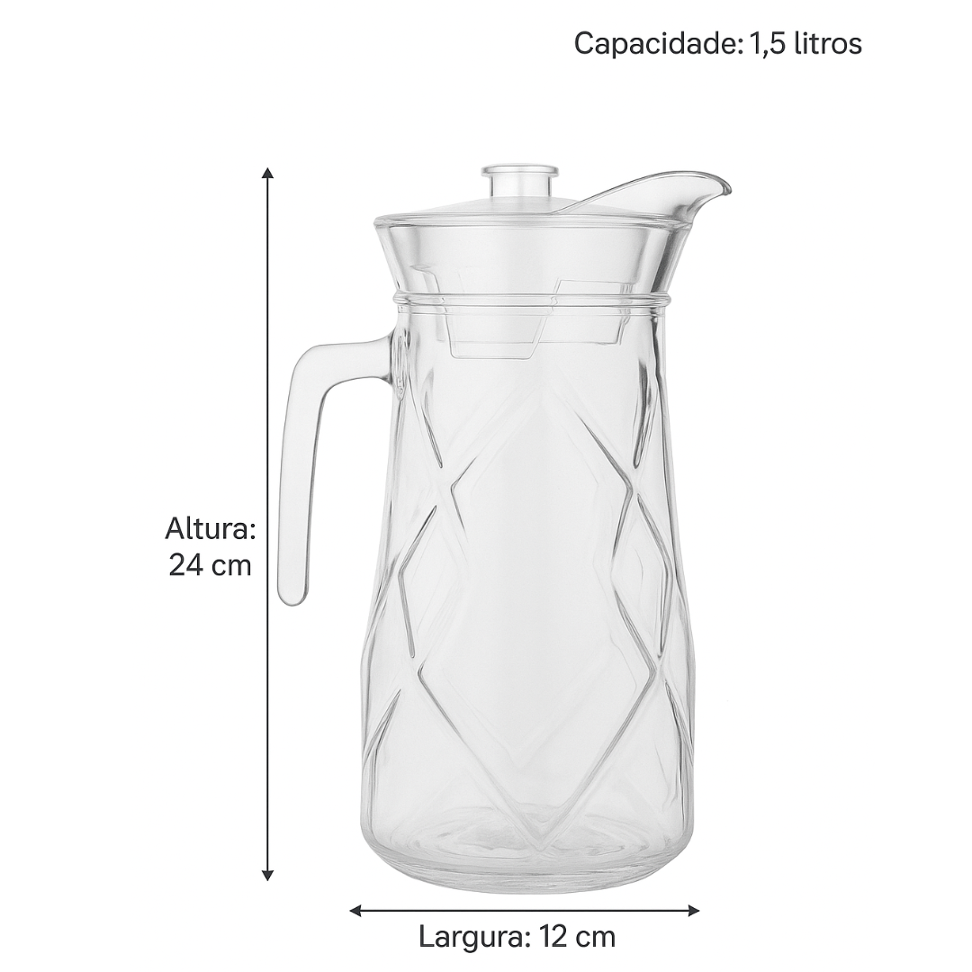 Jarra De Vidro 1,5Lts C/Tp Em Plast Chazak