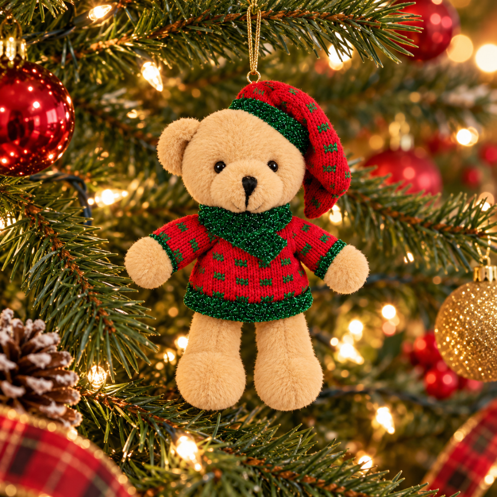 Ursinho de Pelúcia Decorativo de Natal 12cm Multiart