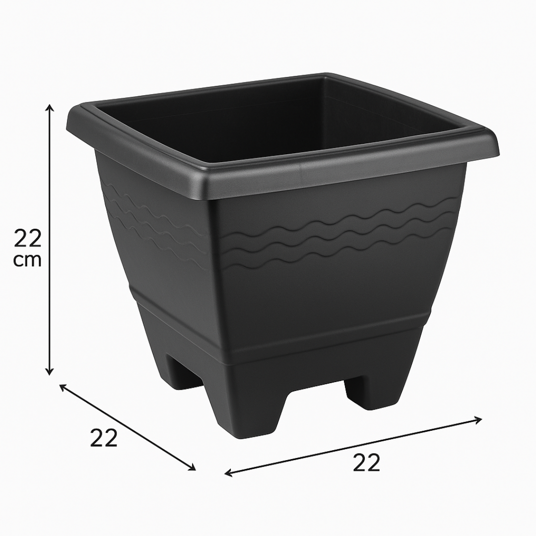 Vaso Quadrado Médio Preto 6,5L Plasnew