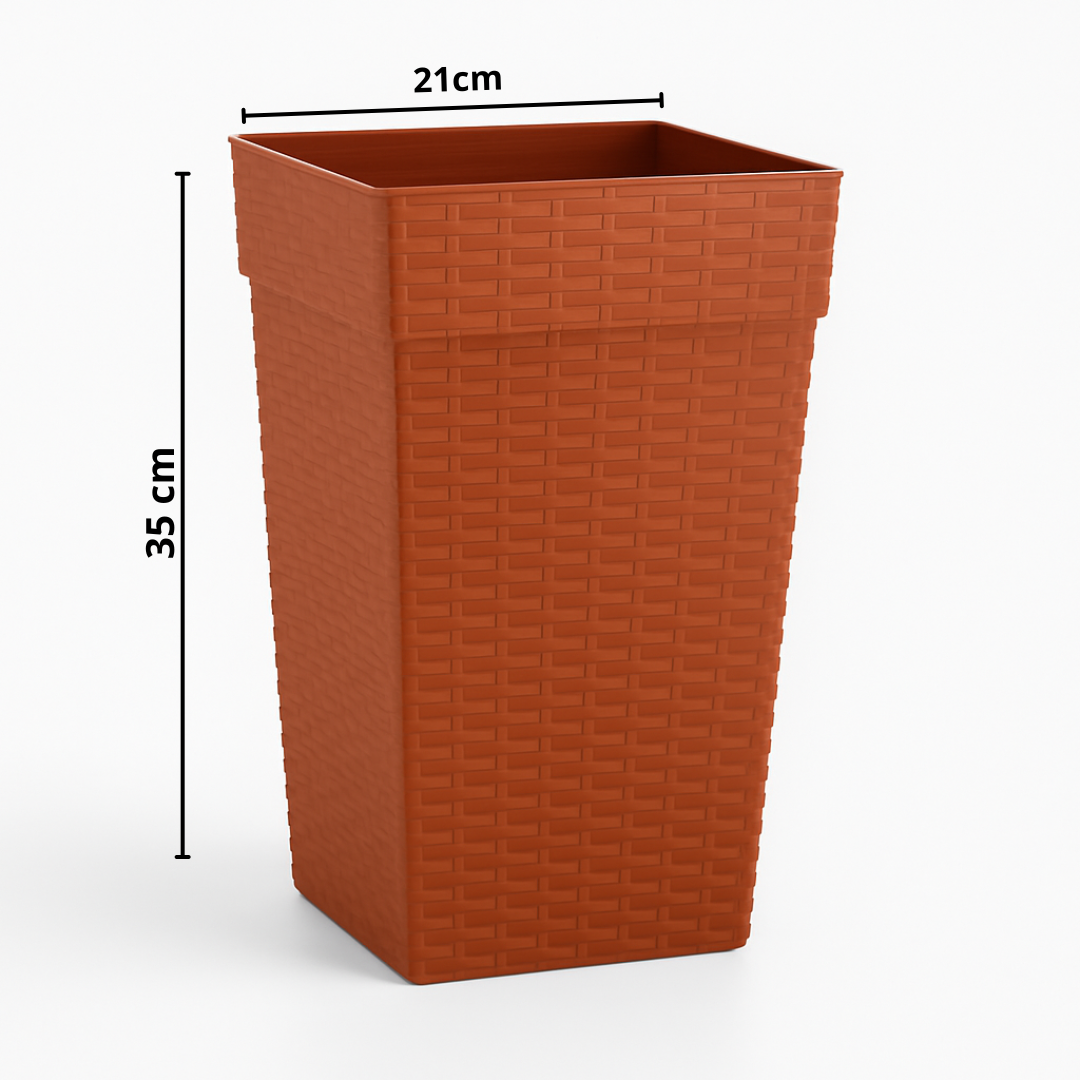 Vaso Quadrado Coluna Rattan Pequeno Cerâmico 10L Plasnew