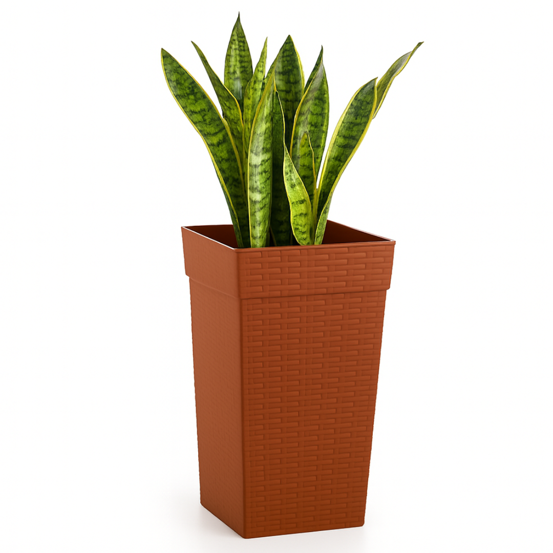 Vaso Quadrado Coluna Rattan Pequeno Cerâmico 10L Plasnew