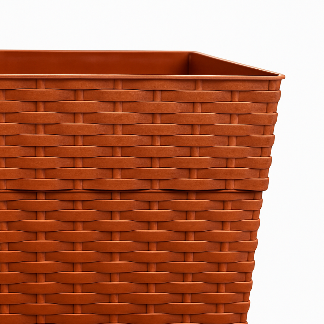 Vaso Quadrado Coluna Rattan Médio Cerâmico 17,5L Plasnew