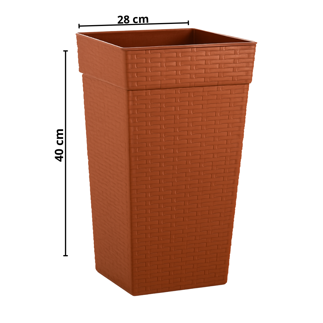Vaso Quadrado Coluna Rattan Médio Cerâmico 17,5L Plasnew