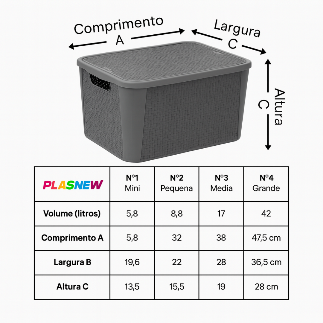 Organizador Rattan Cinza N1 Plasnew