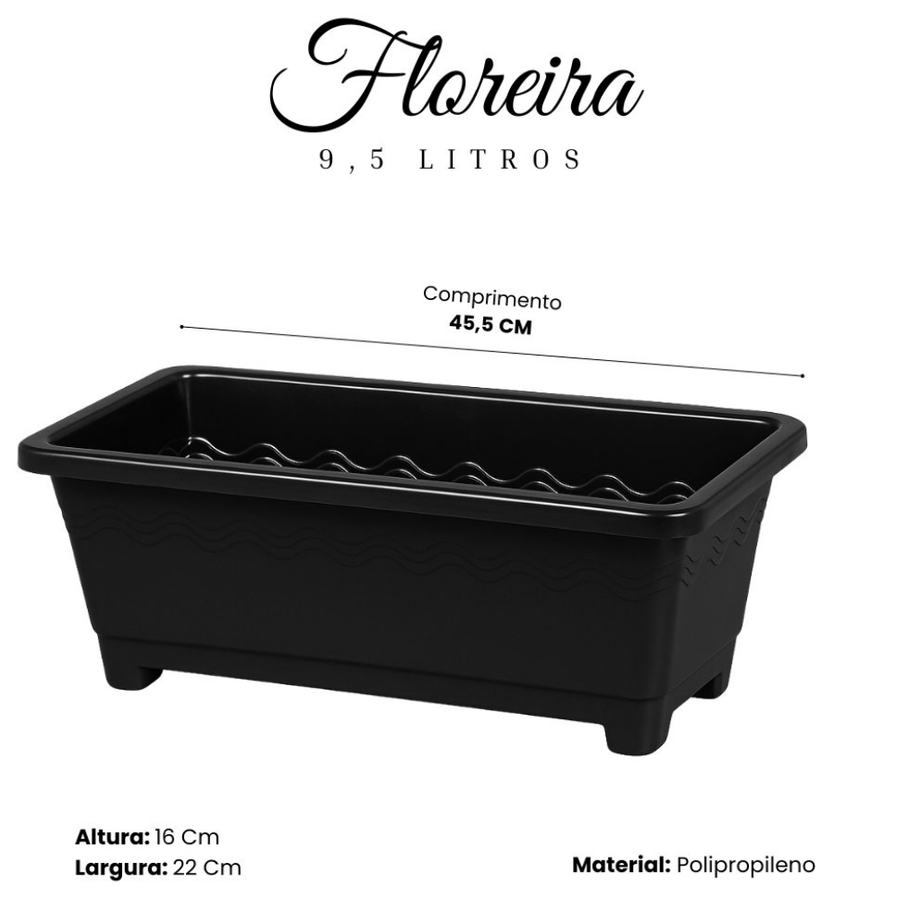 Floreira Grande Preta 9,5L Plasnew