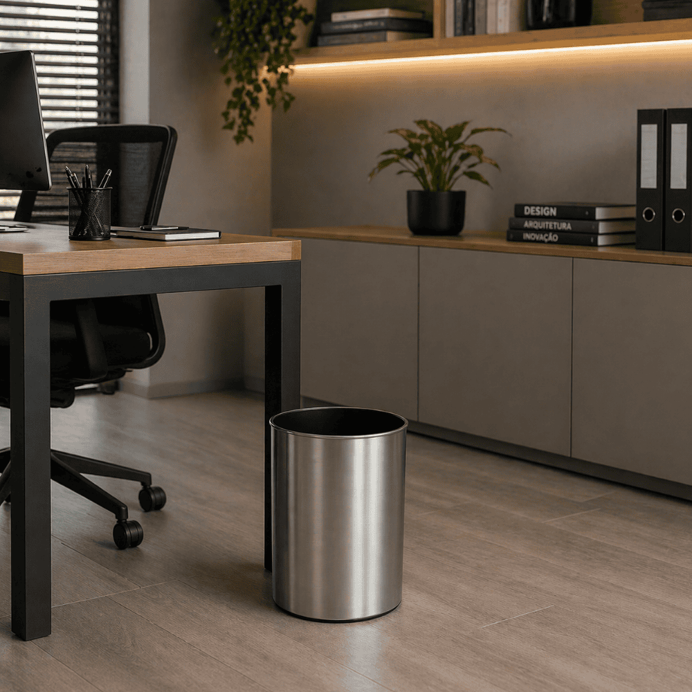 Lixeira 8 Litros com Label Prata Plasnew