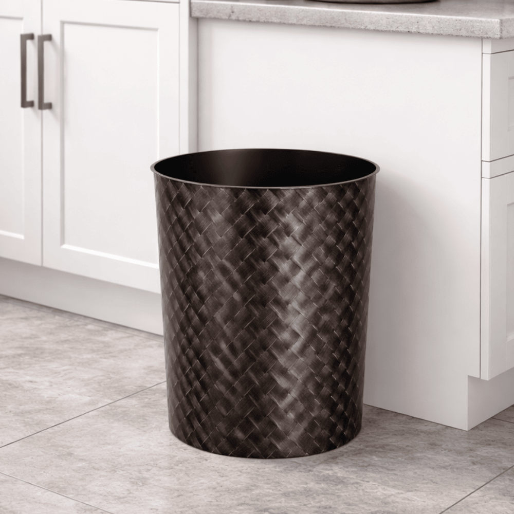Lixeira 8L Com Label Rattan Preto Plasnew 399