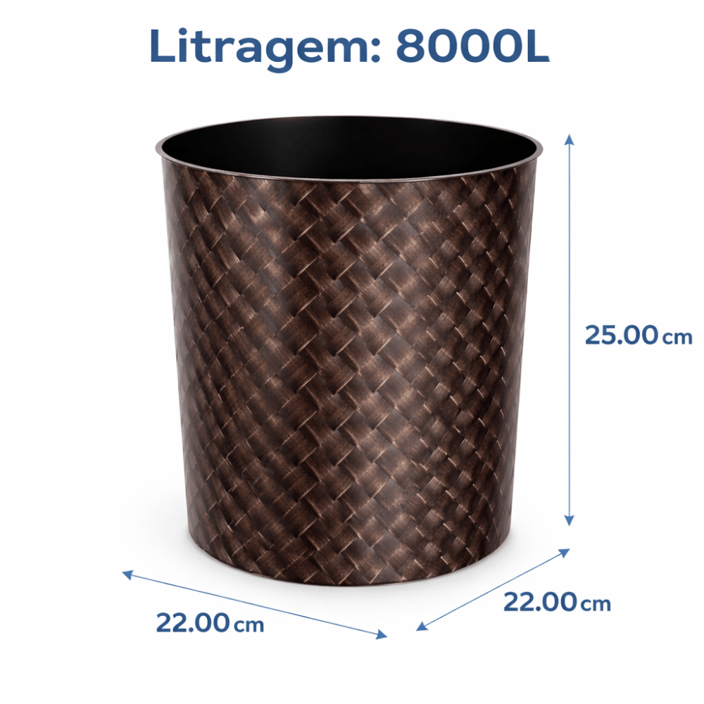 Lixeira 8L Com Label Rattan Preto Plasnew 399