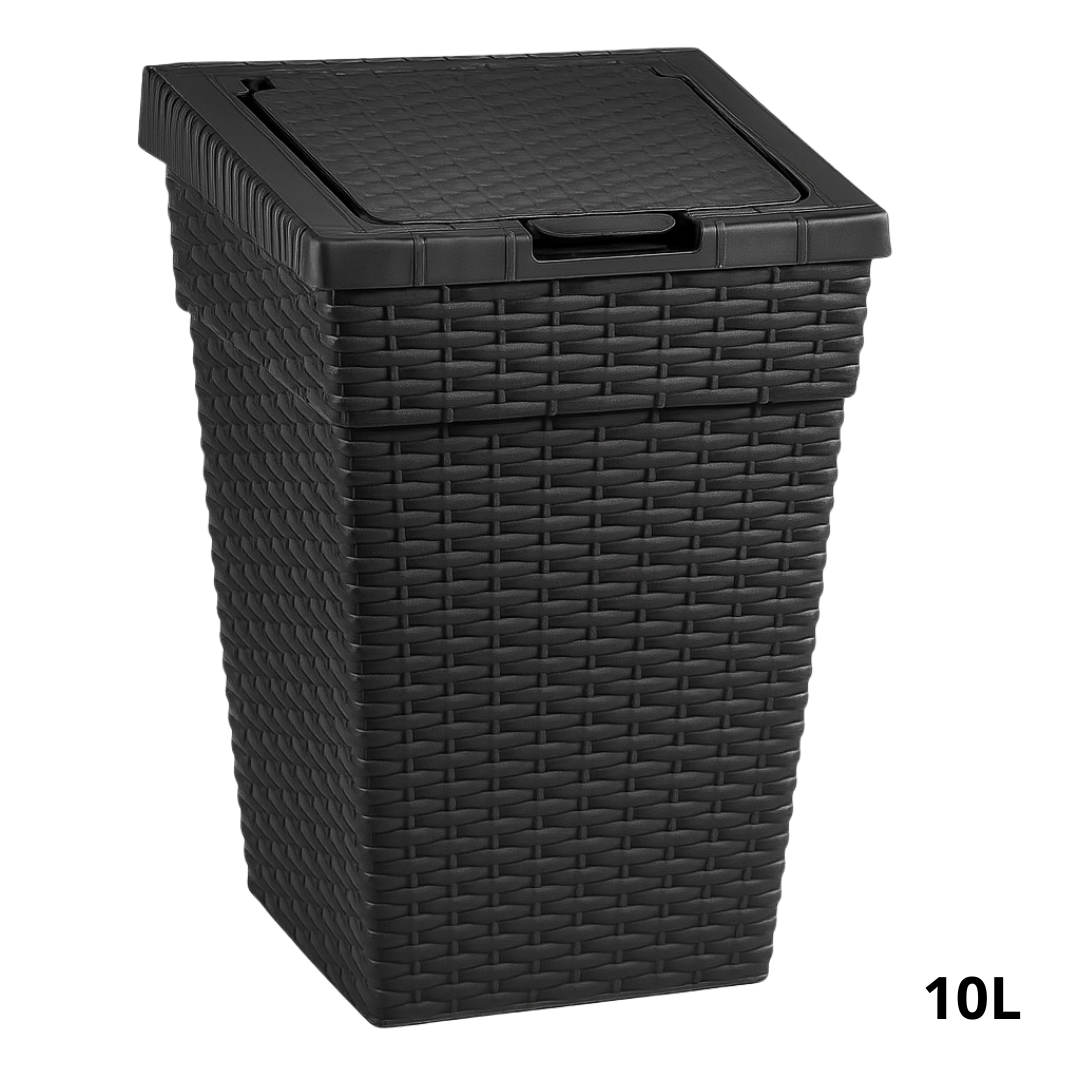 Lixeira Rattan Com Tampa Click 10L Preta Plasnew