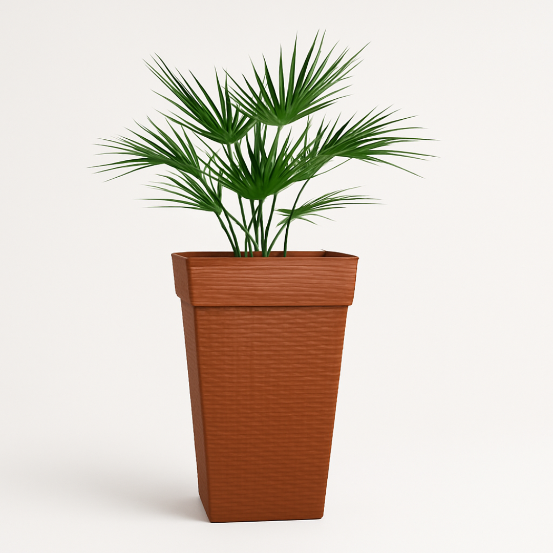 Vaso Quadrado Coluna Rattan Grande Cerâmico 17,5L Plasnew