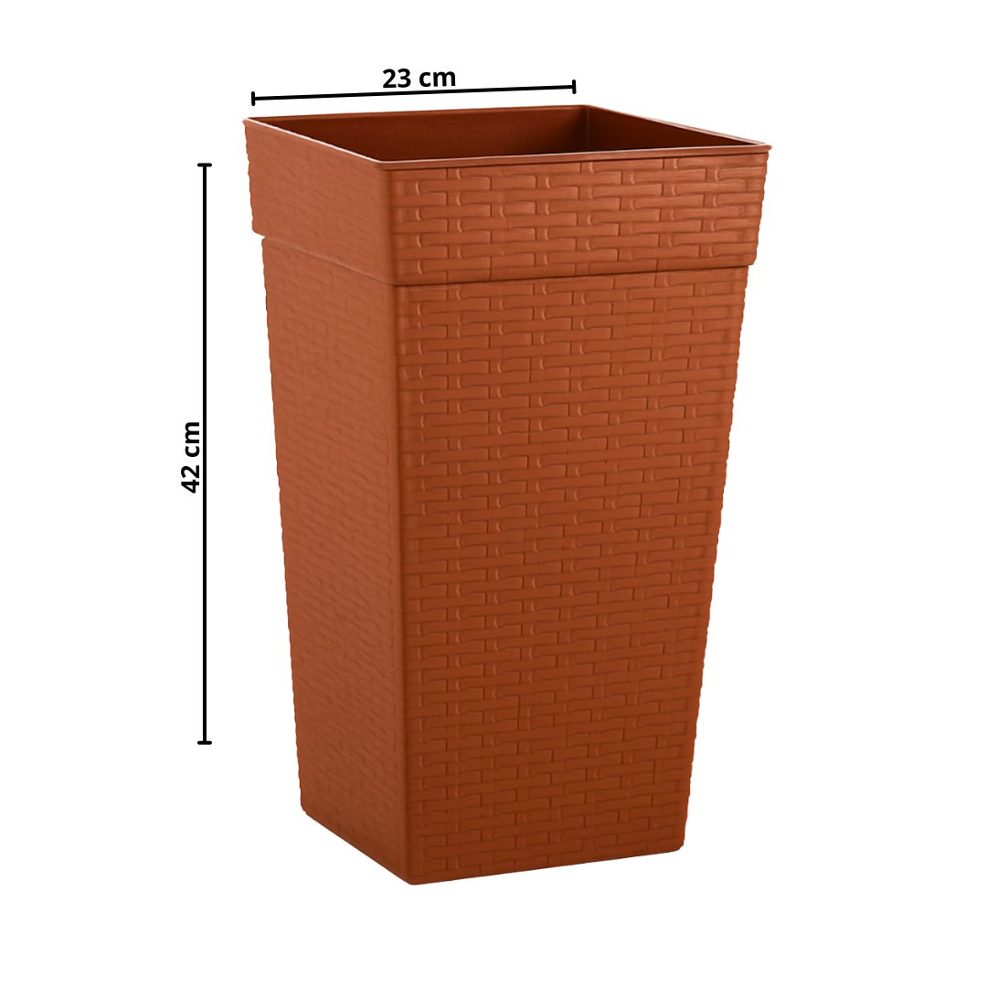 Vaso Quadrado Coluna Rattan Grande Cerâmico 17,5L Plasnew