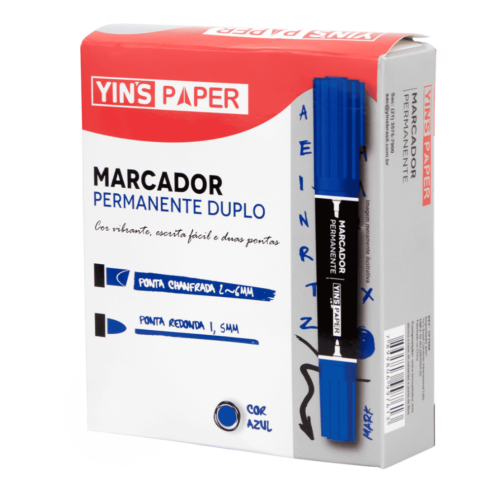 Marcador Permanente Duplo Azul Yins