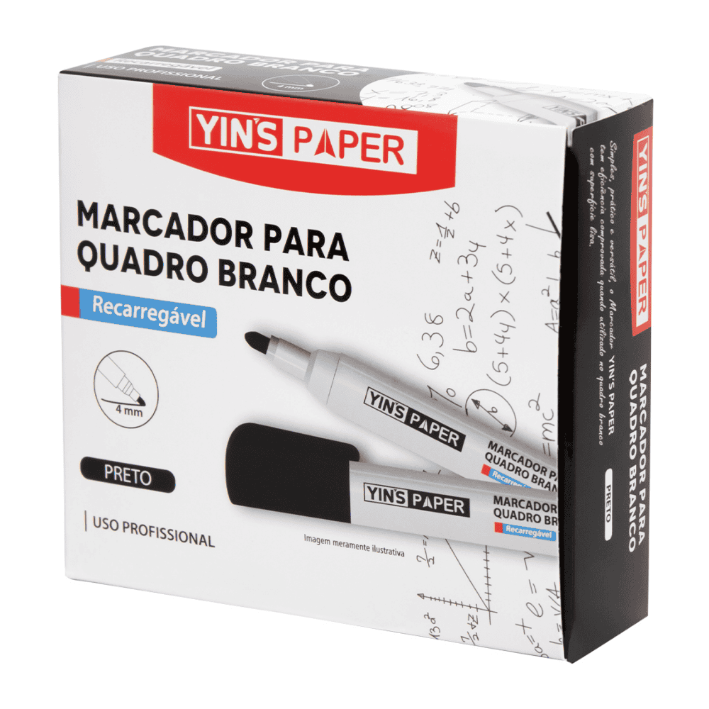 Marcador Para Quadro Branco Recarregável Preto Yins