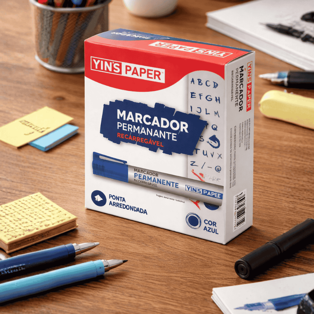 Marcador Permanente Recarregável Azul Yins