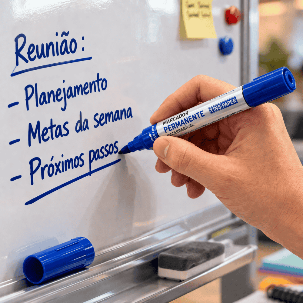 Marcador Permanente Recarregável Azul Yins