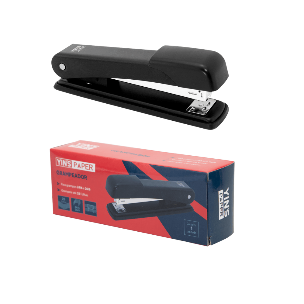 Grampeador Metal 25 Folhas Preto Yins