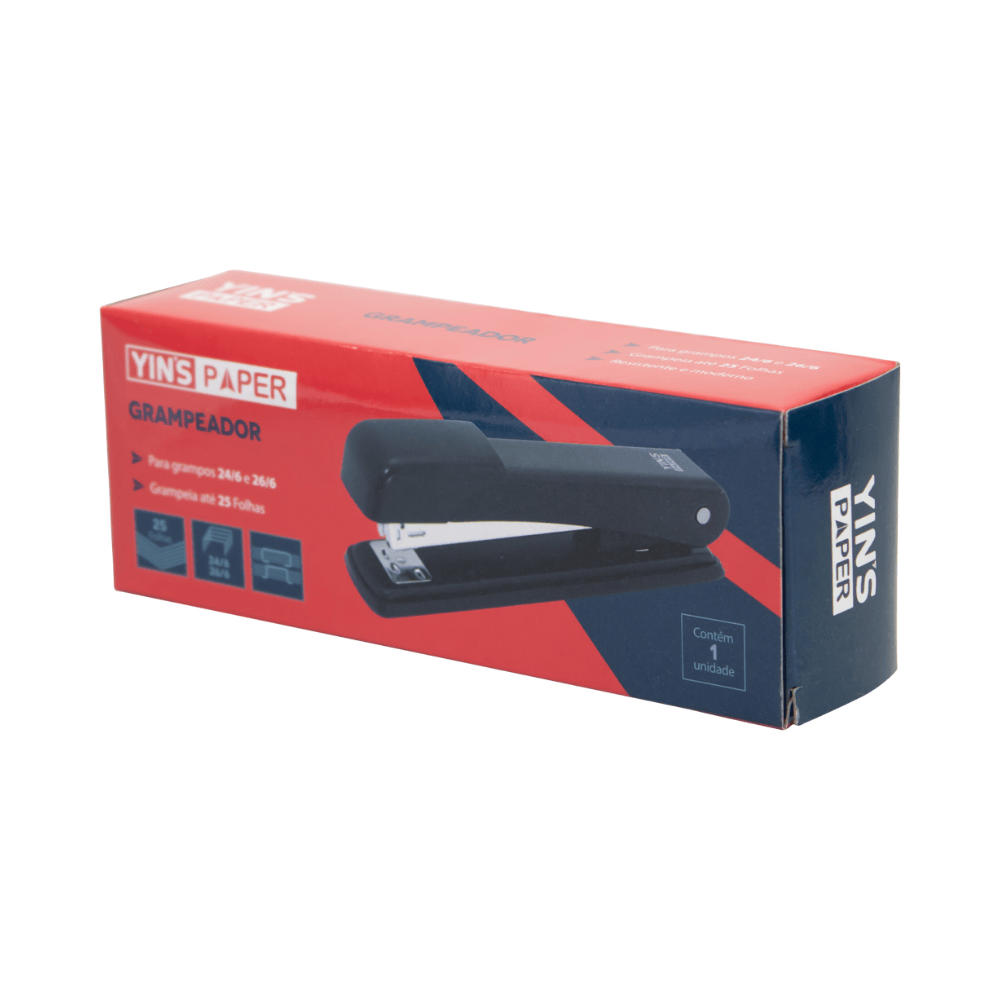 Grampeador Metal 25 Folhas Preto Yins