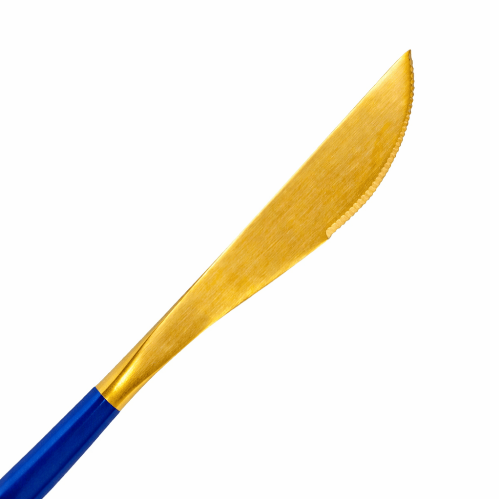 Faca De Mesa Azul E Dourado Inox Chazak