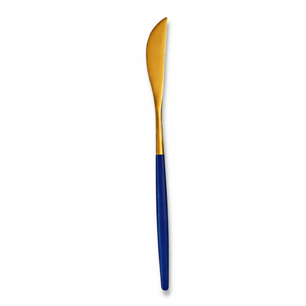 Faca De Mesa Azul E Dourado Inox Chazak