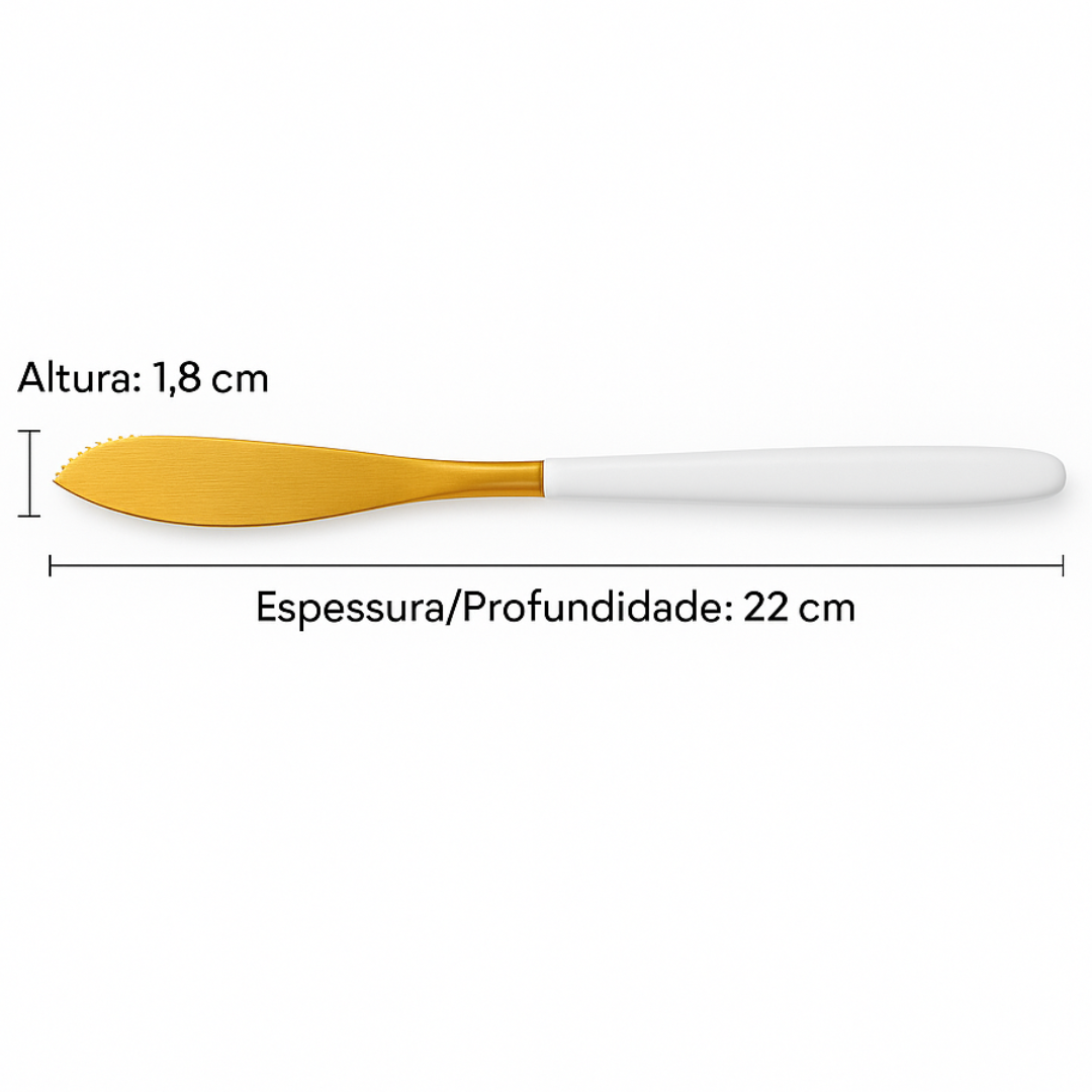 Faca De Mesa Branco E Dourado Inox Chazak