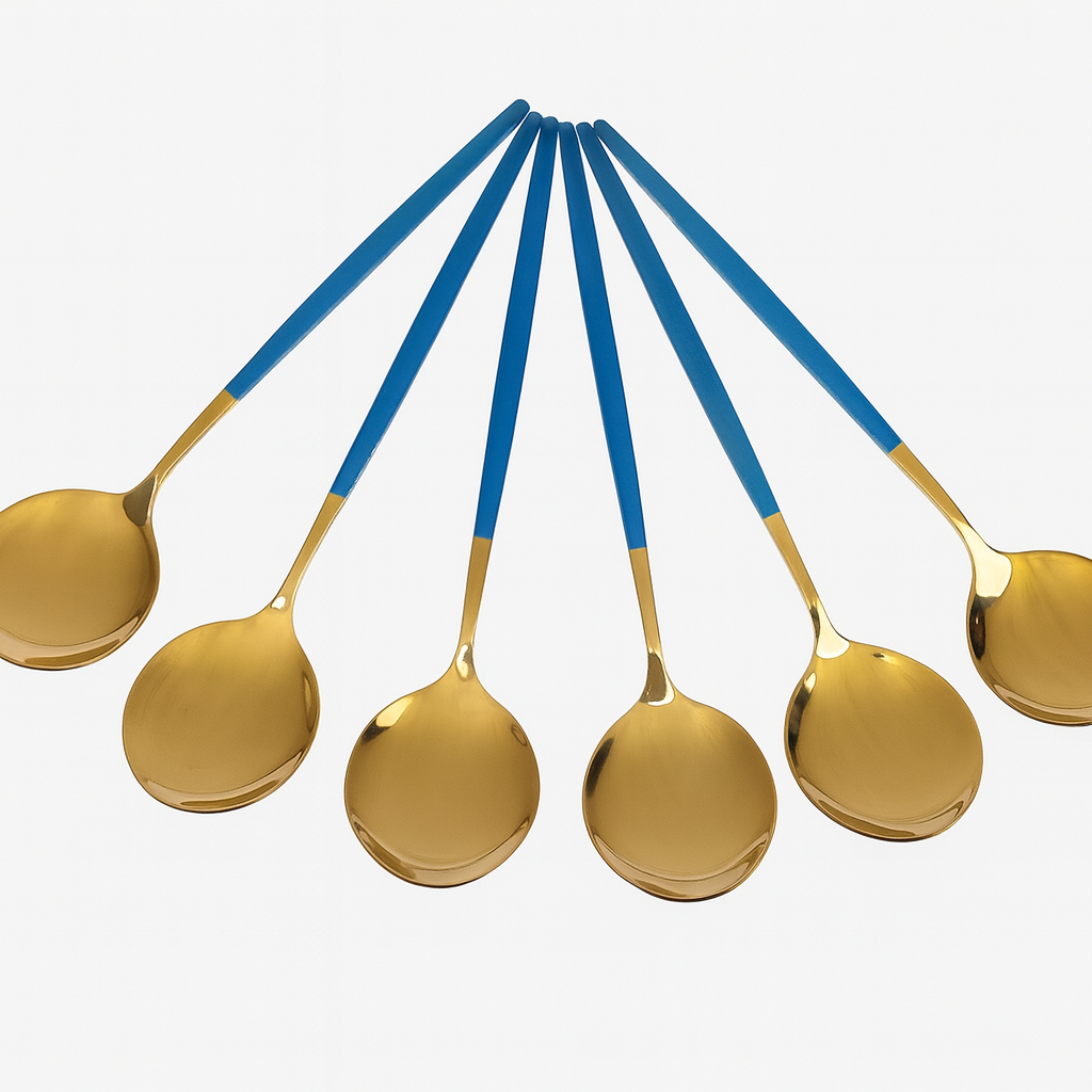 Colher De Sobremesa Dourada Com Azul Chazak