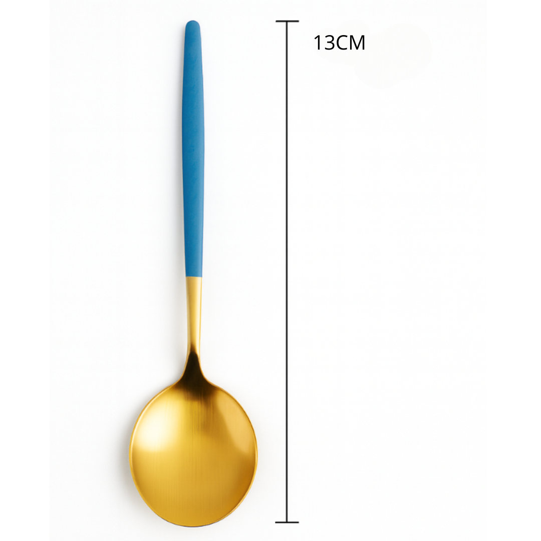 Colher De Sobremesa Dourada Com Azul Chazak