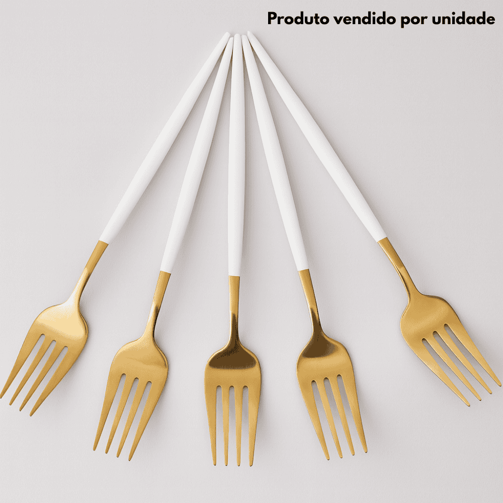 Garfo de Mesa Branco e Dourado Inox Chazak