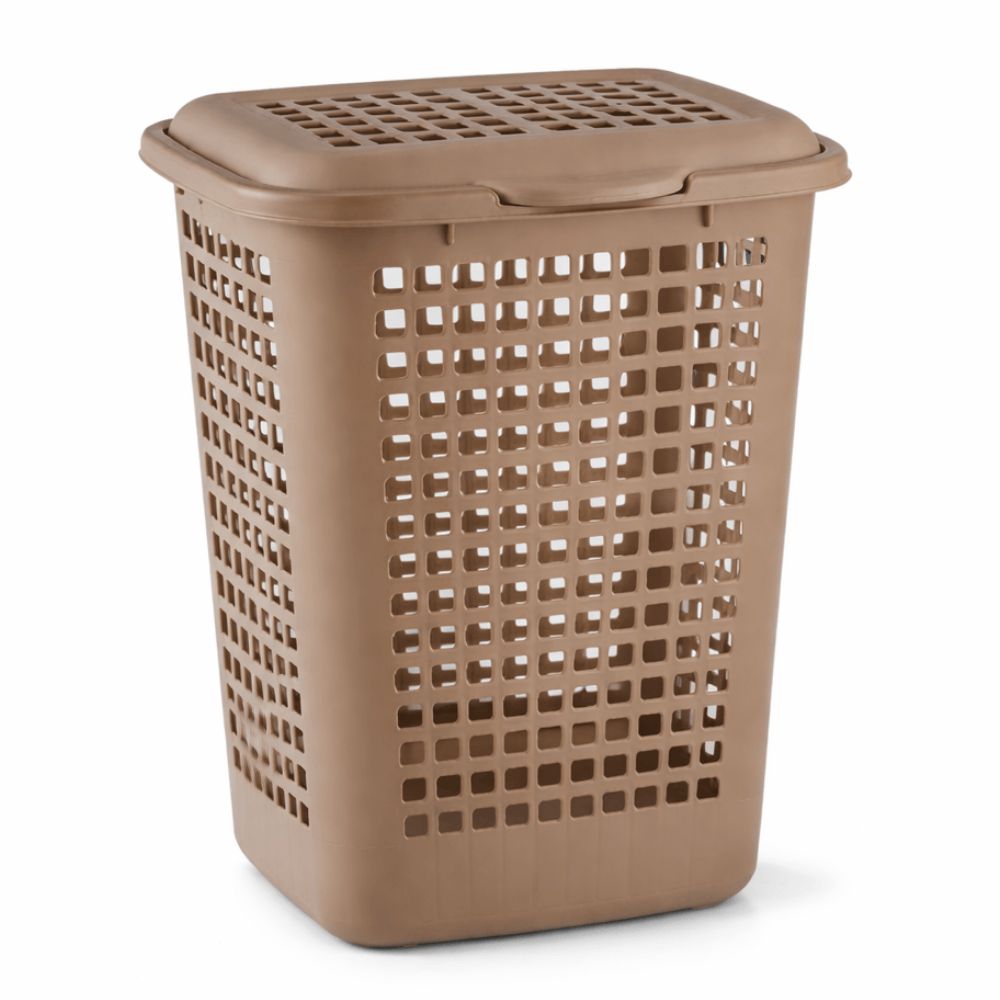 Cesto Telado Retangular Lavanna Com Tampa 30L Bege Claro/Cappuccino Rischioto