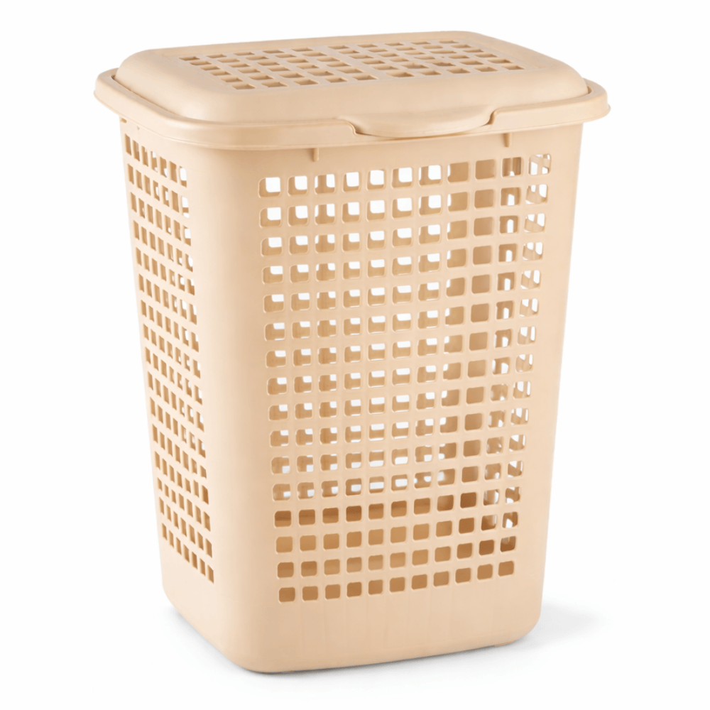 Cesto Telado Retangular Lavanna Com Tampa 30L Bege Claro/Cappuccino Rischioto