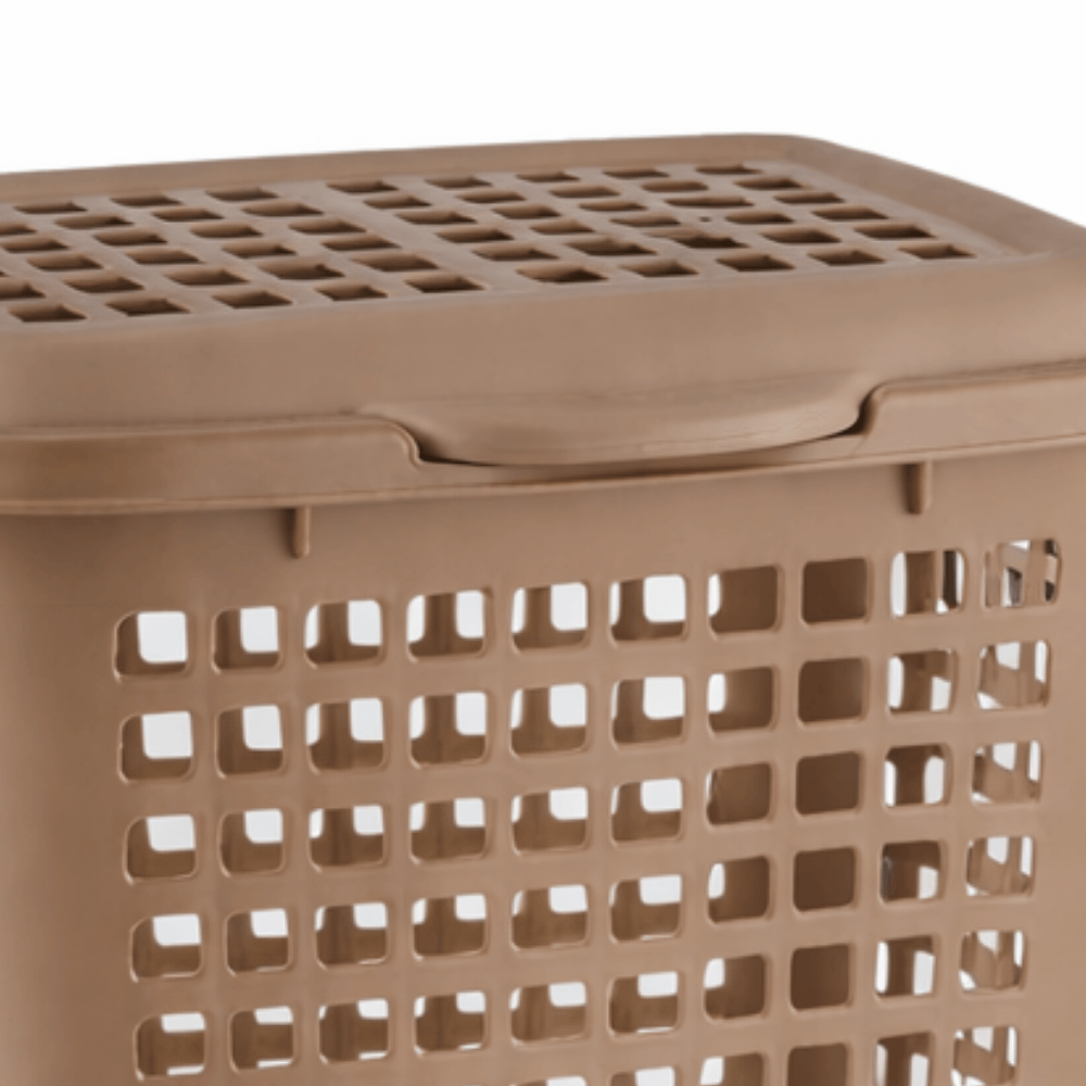 Cesto Telado Retangular Lavanna Com Tampa 30L Bege Claro/Cappuccino Rischioto