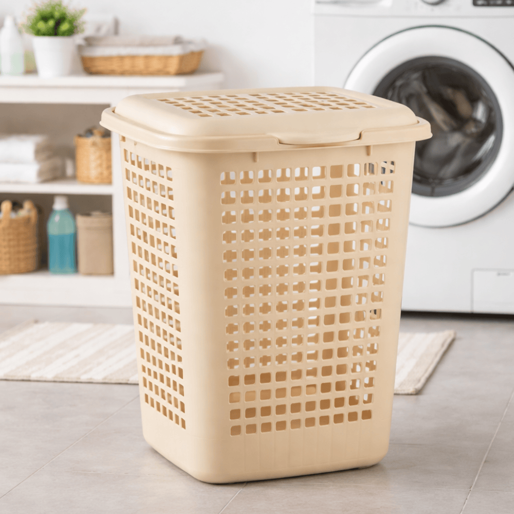 Cesto Telado Ret Lavanna Com Tampa 60L Bege Claro/Cappuccino Rischioto