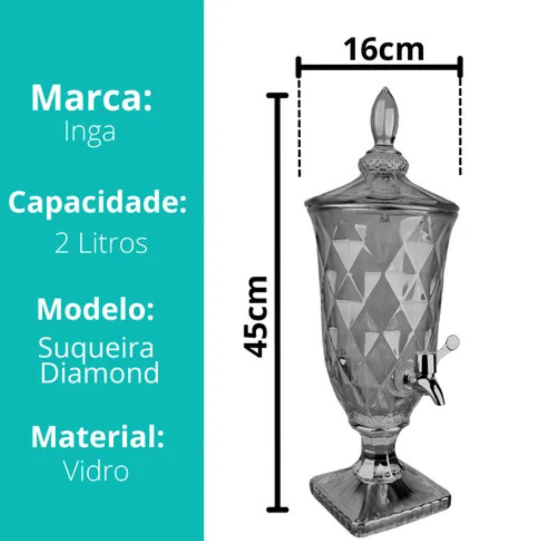 Suqueira De Vidro Fumê 2Lts Inga