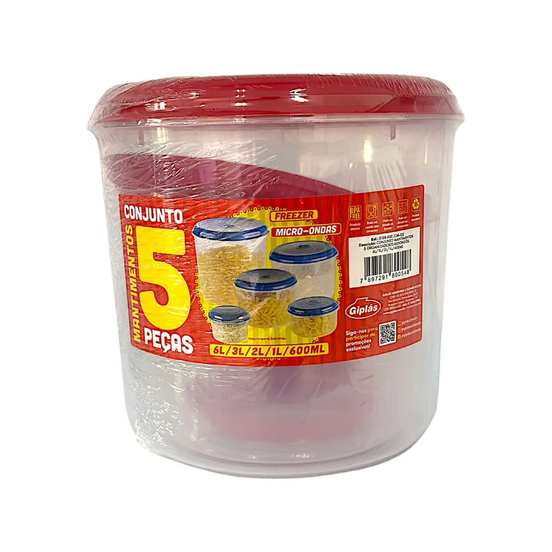Conjunto Mantimento 5 Potes Redondos Giplast