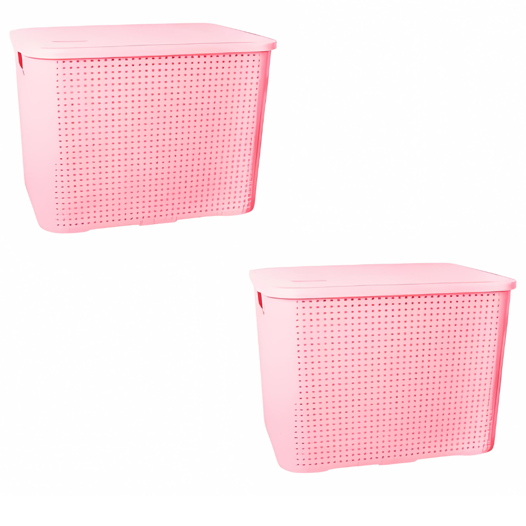 Organizador Ratan Retangular 26Lts Rosa Pratic