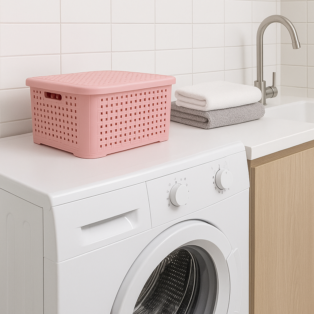 Organizador Ratan Retangular 14Lts Rosa Pratic